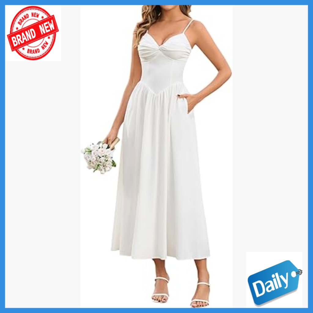 Floral Midi Corset Dress With Pocket, Smocked Back, Spaghetti Straps